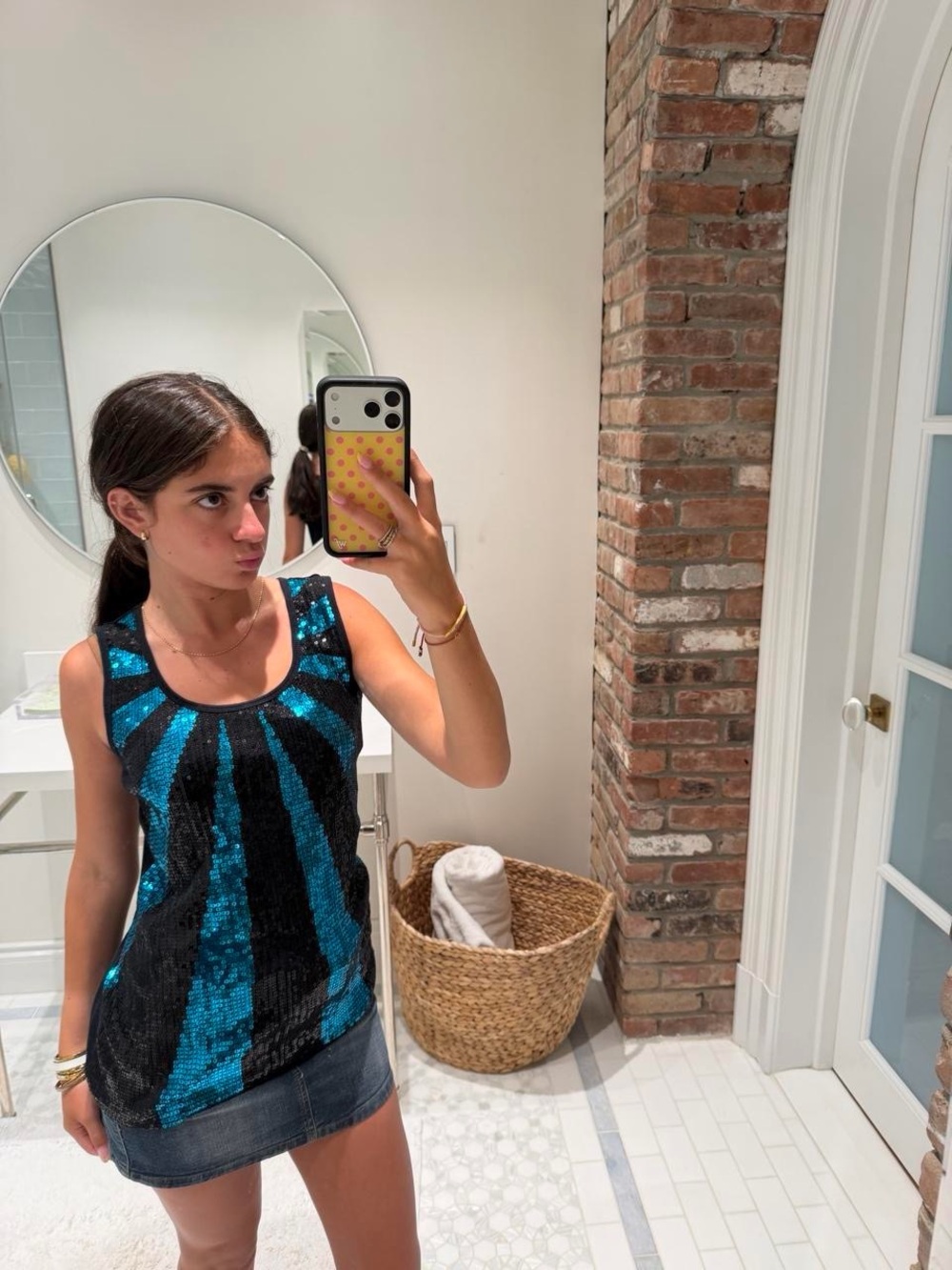 Black and Teal Sequin Tank Top